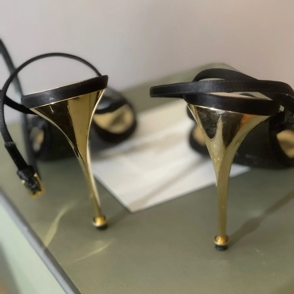 COPY - Black satin ankle strap with gold heel - Picture 5 of 12